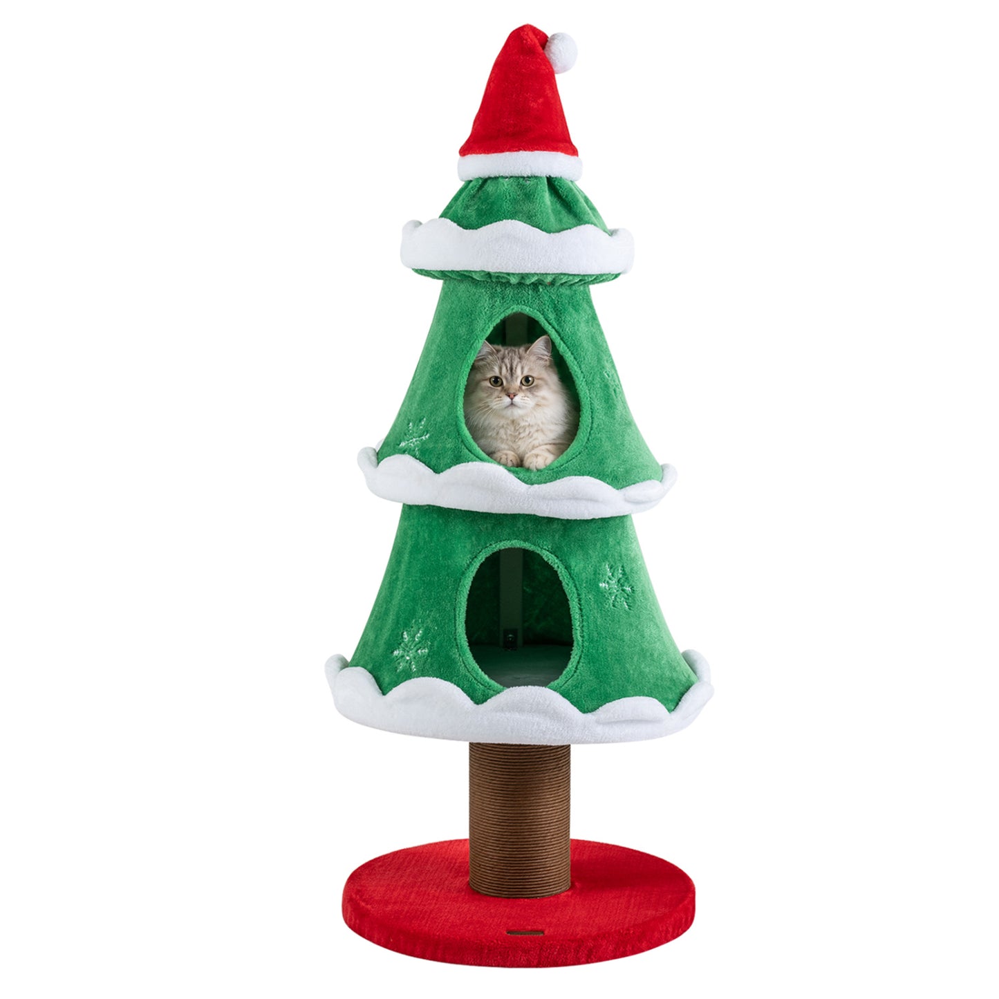 51" Christmas Cat Tree with 2 Cozy Condos and Scratching Post for Pets-Green