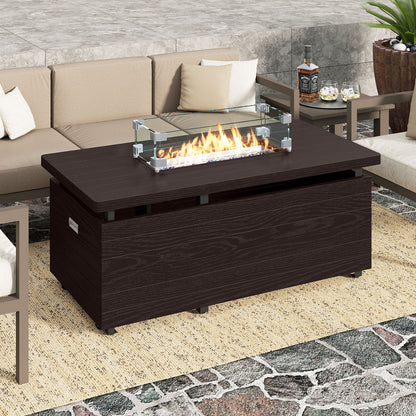 51 Inch Propane Fire Pit Table with Removable Lid-Black