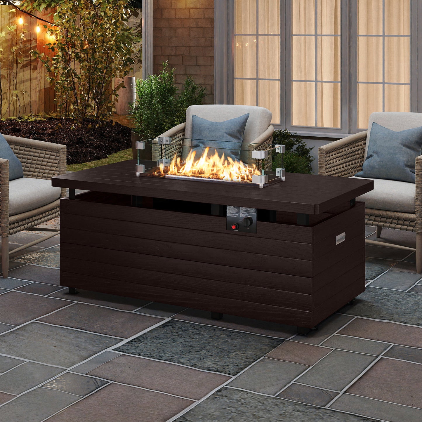 51 Inch Propane Fire Pit Table with Removable Lid-Black