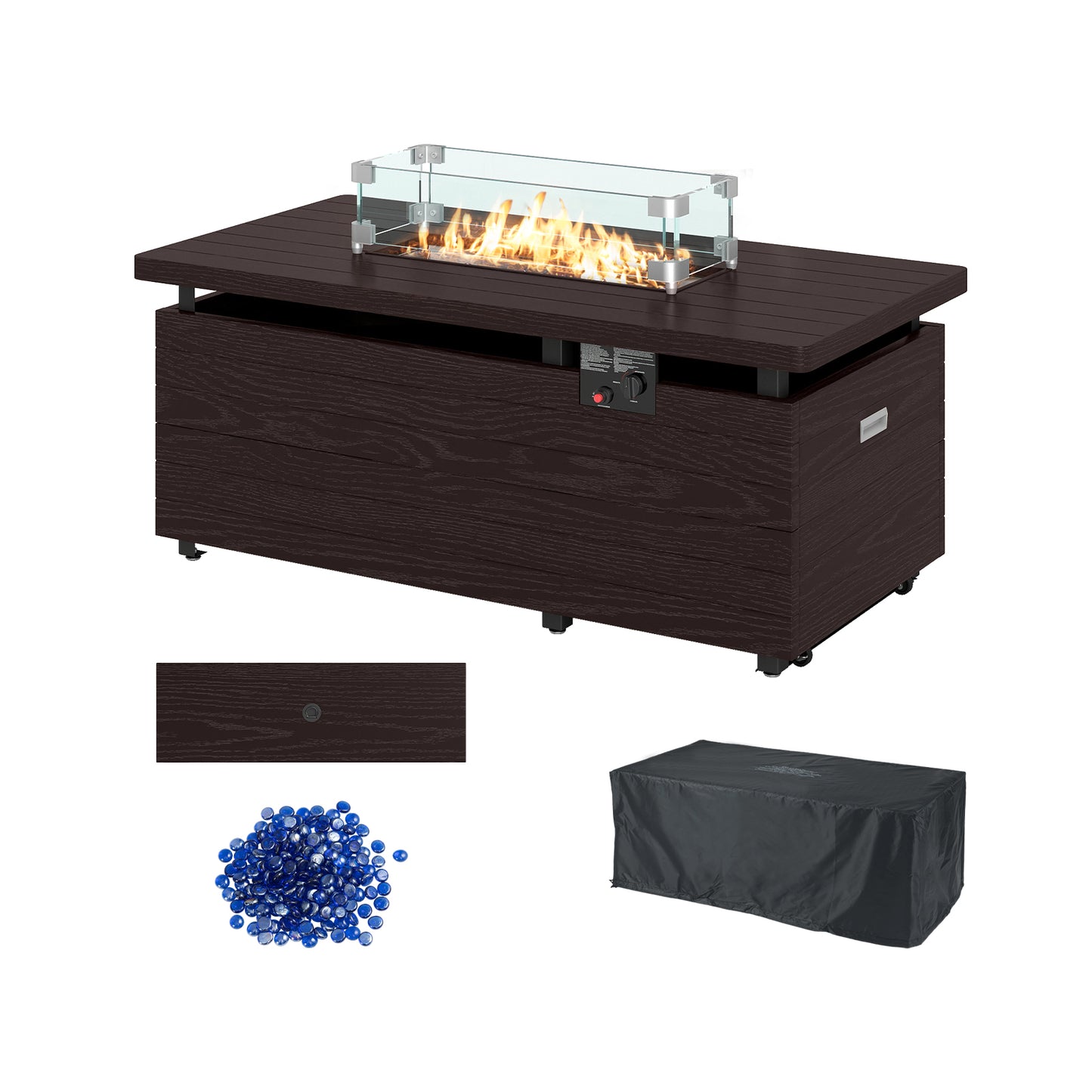 51 Inch Propane Fire Pit Table with Removable Lid-Black