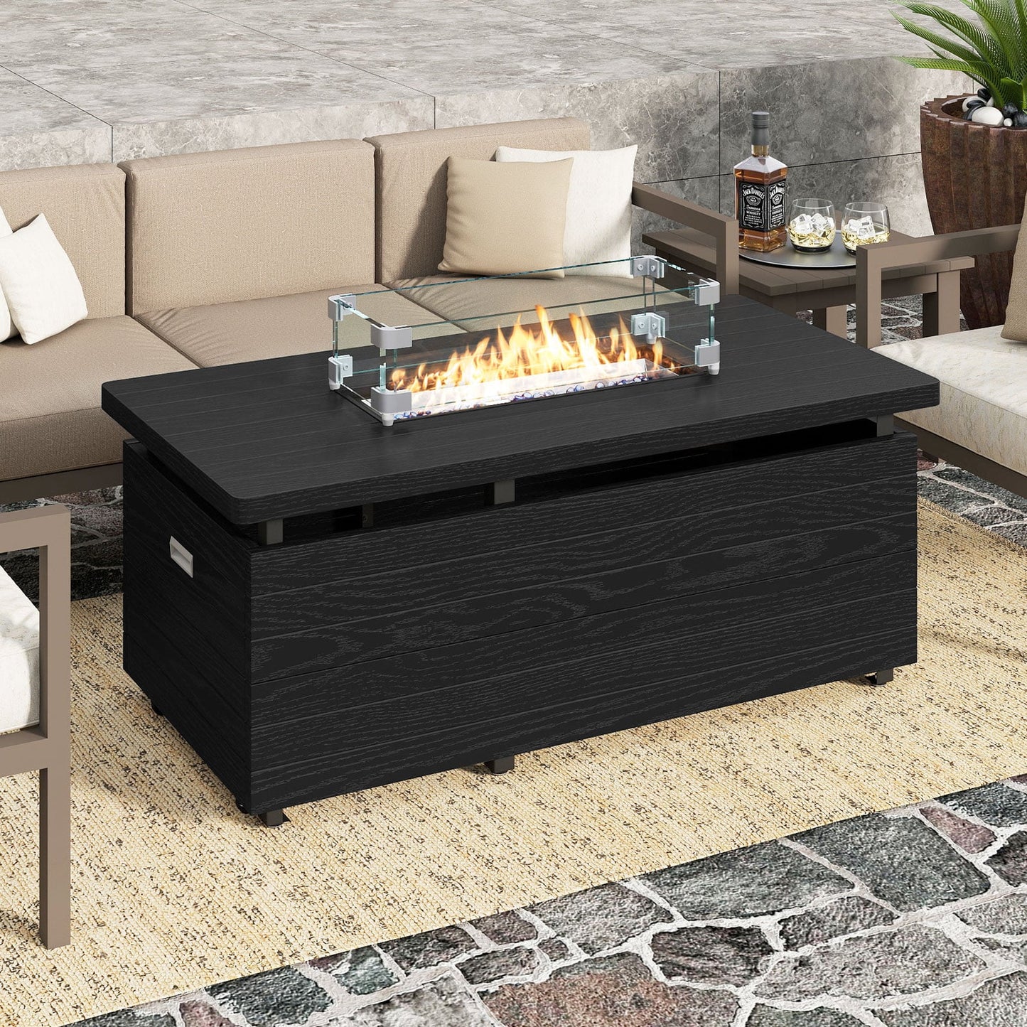 51 Inch Propane Fire Pit Table with Removable Lid-Black