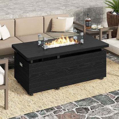 51 Inch Propane Fire Pit Table with Removable Lid-Black
