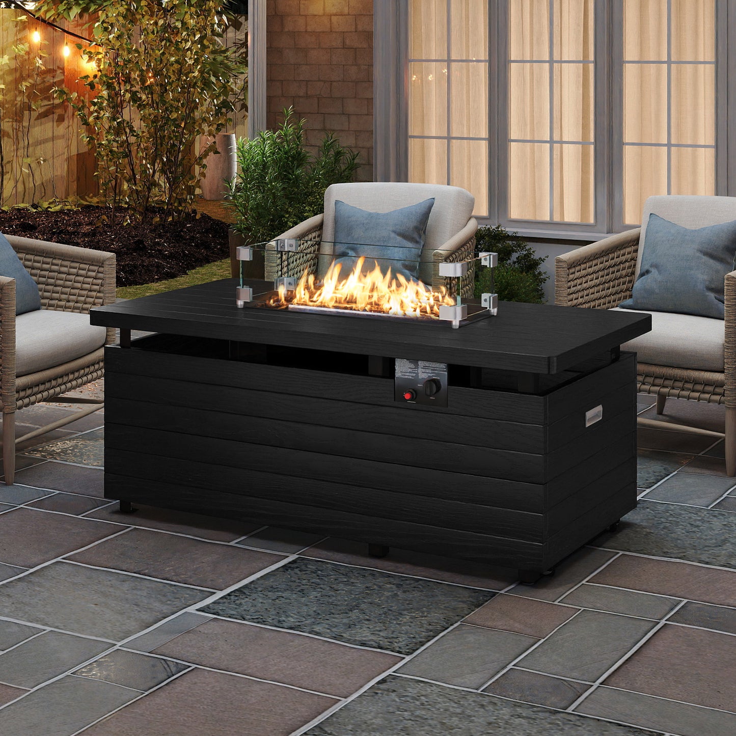51 Inch Propane Fire Pit Table with Removable Lid-Black