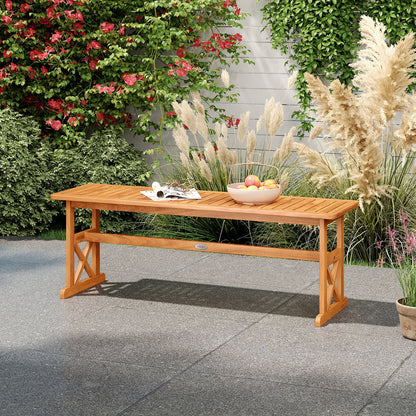 51 Inches Outdoor Acacia Wood Bench with Slatted Seat and 800 lbs Weight Capacity-2 Pieces