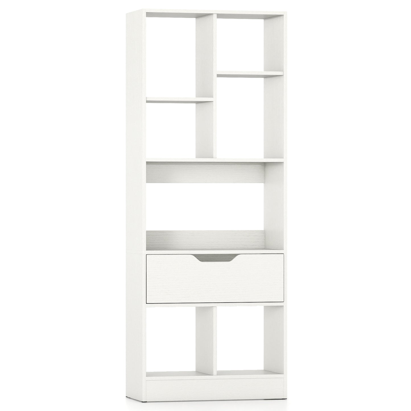 51inch Tall Freestanding Bookcase with Drawer 7-Cube Storage Organizer-Natural