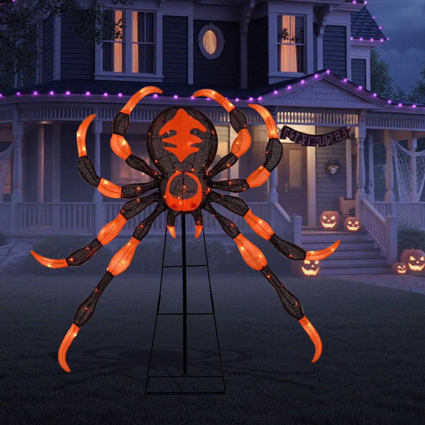 52 Inch Halloween Spider Decoration with 16 Flickering Warm White LEDs