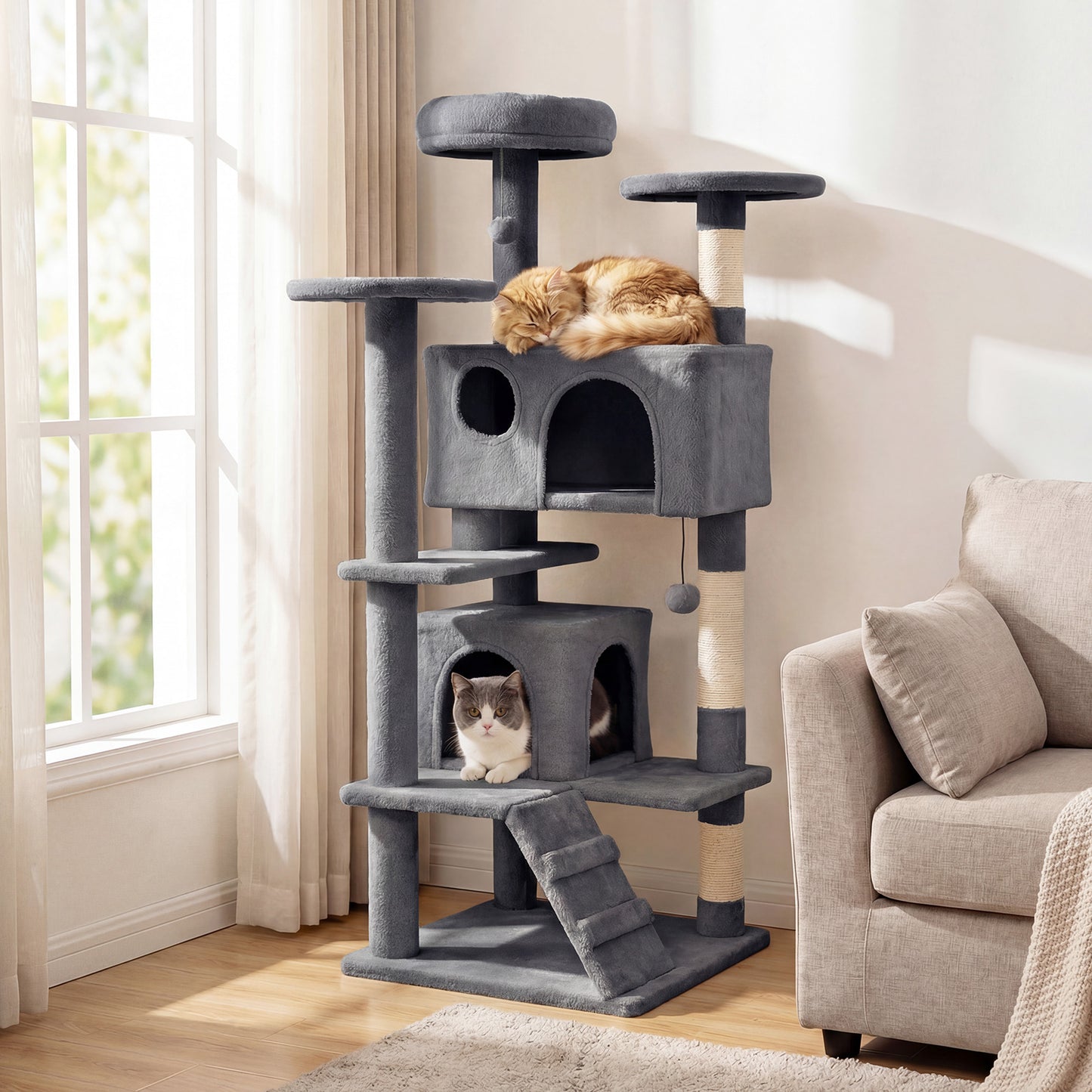 52 Inch Tall Cat Tree Tower for Indoor Cats-Beige