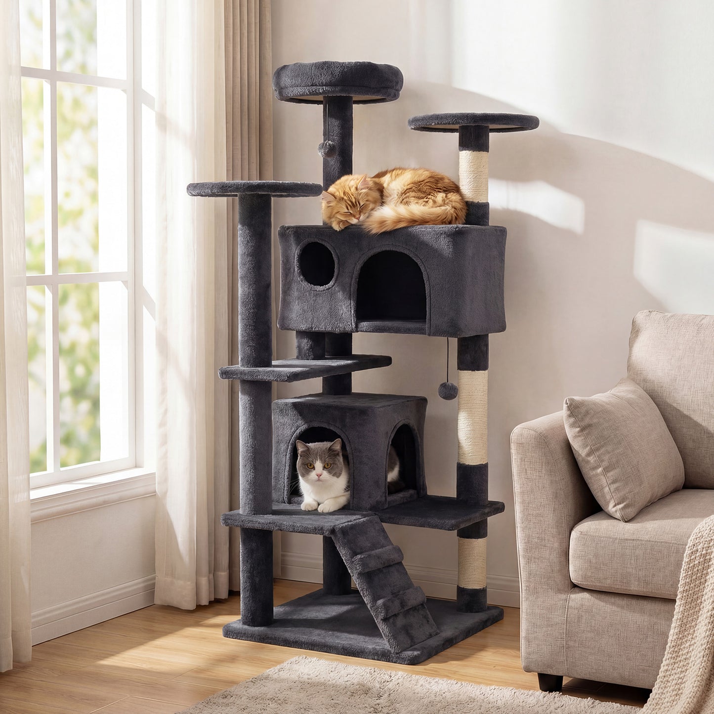 52 Inch Tall Cat Tree Tower for Indoor Cats-Beige