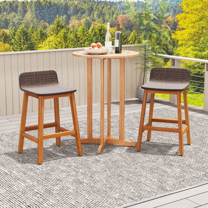 Solid Acacia Wood Bar Stools Set of 2 with Backrests and Footrests for Porch-Brown
