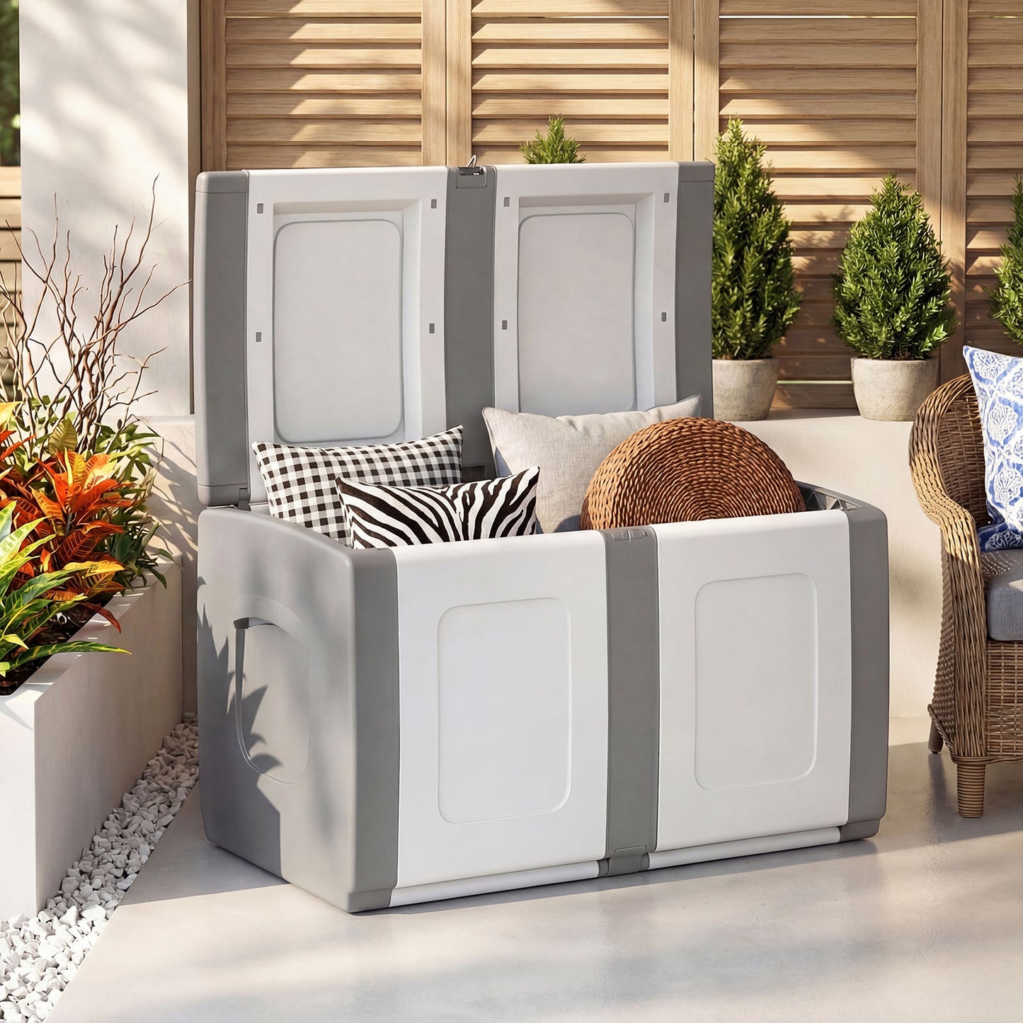 53 Gallon Patio Container with Lockable Lid  for Packages and Garden-Beige