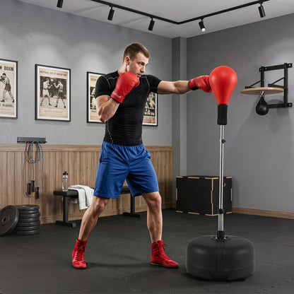 Black height-adjustable punching bag stand for teens and adults, perfect for boxing and martial arts training.