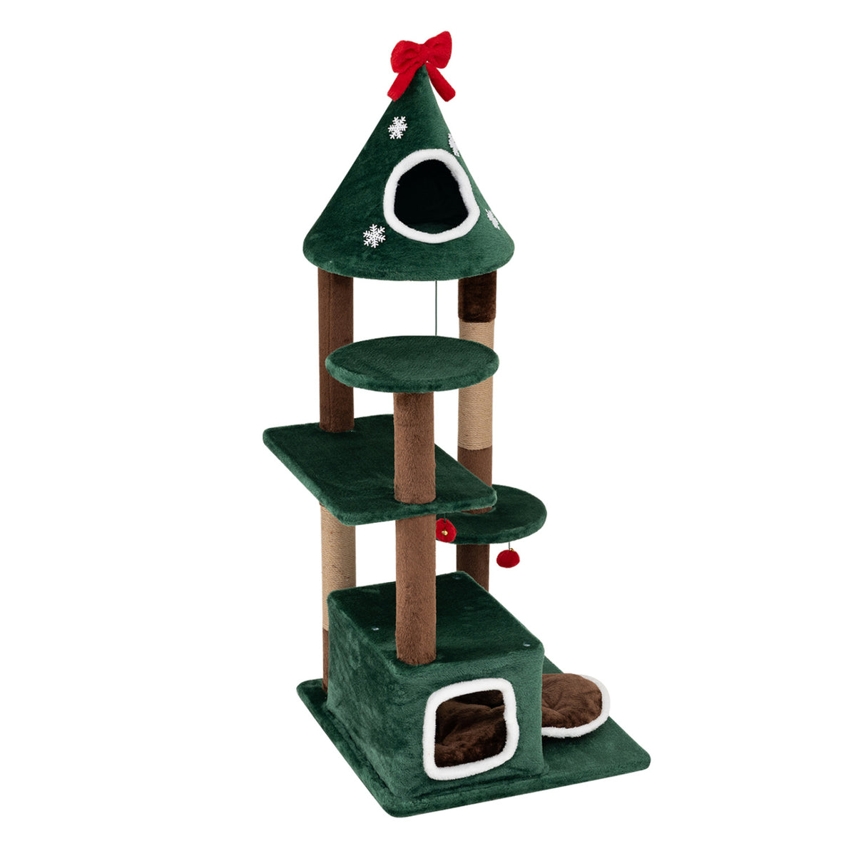 54"Christmas Cat Tree with 2 Condos and Removable Cushion-Green