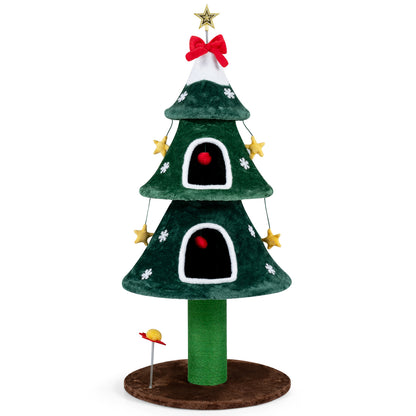54 Inch Christmas Cat Tree with 2 Private Condos for Indoor Cats-Green