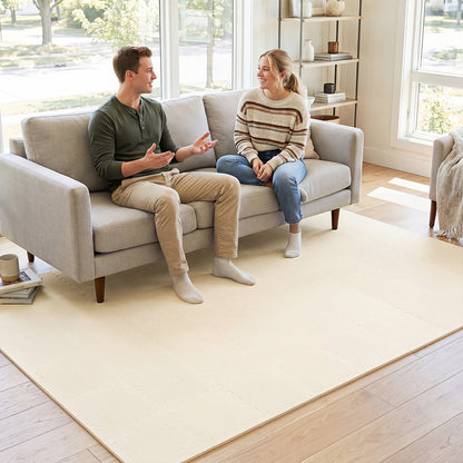 Beige EVA foam floor tiles with non-slip surface and borders for home gym, 54-pack from Direct by Wilsons Home Store.