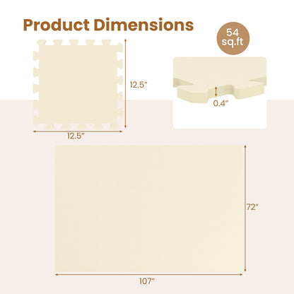 Beige EVA foam floor tiles with non-slip surface and border edges, 54-pack for home gym flooring, by Wilsons Home Store.