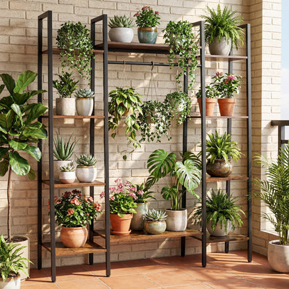 55.5 inch Tall Plant Stand 10-Tier Plant Rack with 16 Colors LED Strip Lights-Rustic Brown