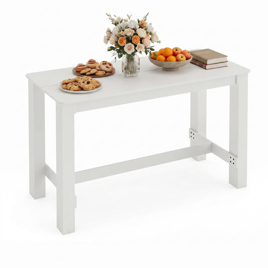 White 55-inch rectangular farmhouse kitchen table for 4-6 people, made of sturdy wood, ideal for dining rooms.