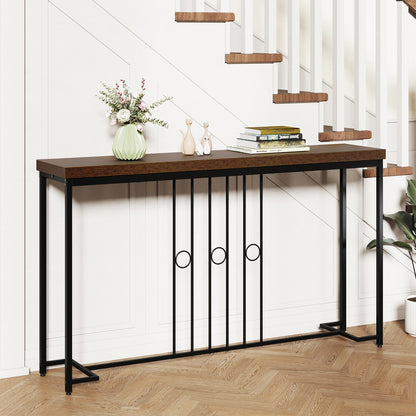 55" Industrial Console Table with H-Shaped Base-Brown