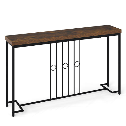 55" Industrial Console Table with H-Shaped Base-Brown