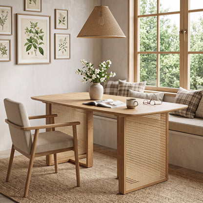 55" Solid Rubber Wood Dining Table Set for 4 People with Rounded Edges-Natural