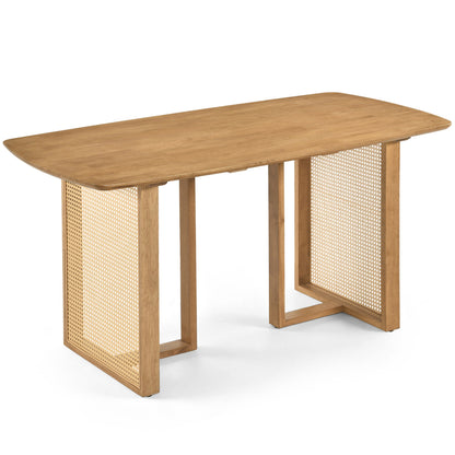 55" Solid Rubber Wood Dining Table Set for 4 People with Rounded Edges-Natural
