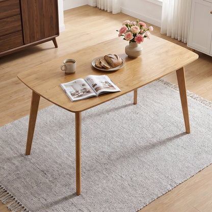 55" Solid Wood Dining Table for 4-6 People with Rounded Edges-Natural