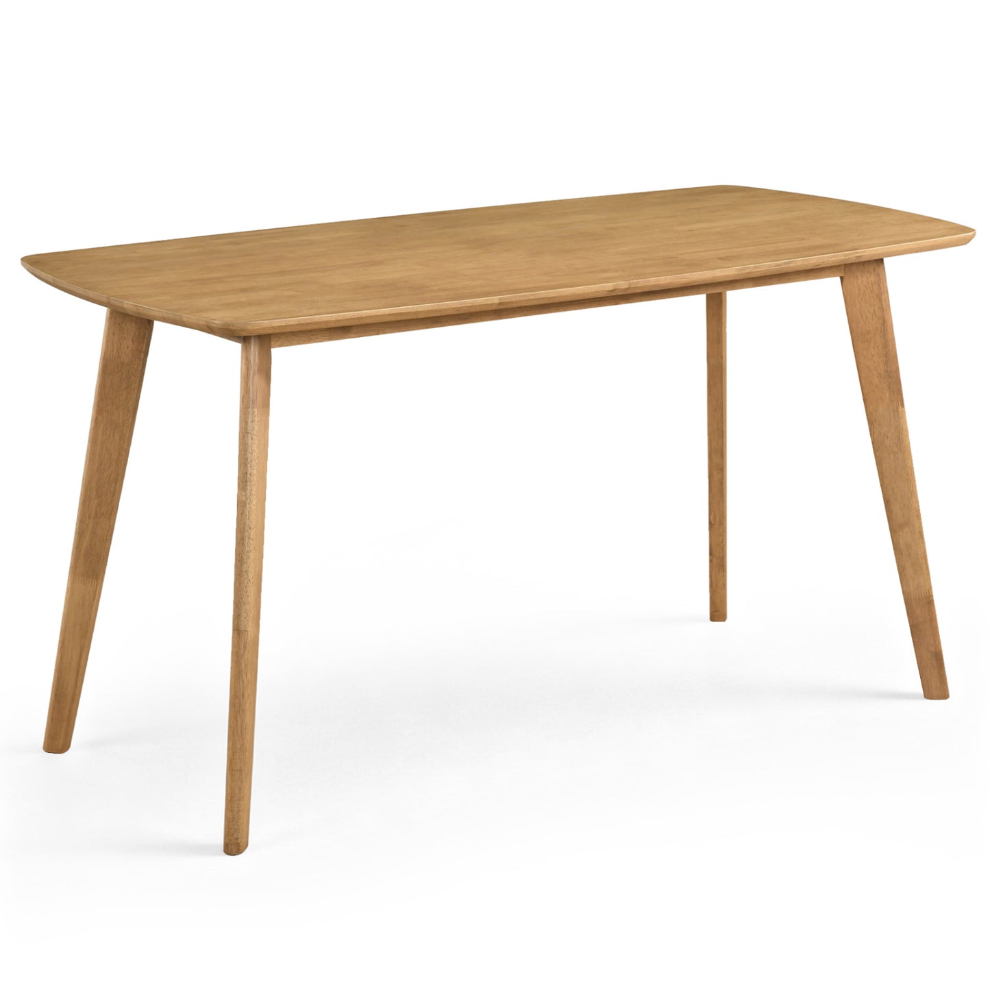 55" Solid Wood Dining Table for 4-6 People with Rounded Edges-Natural