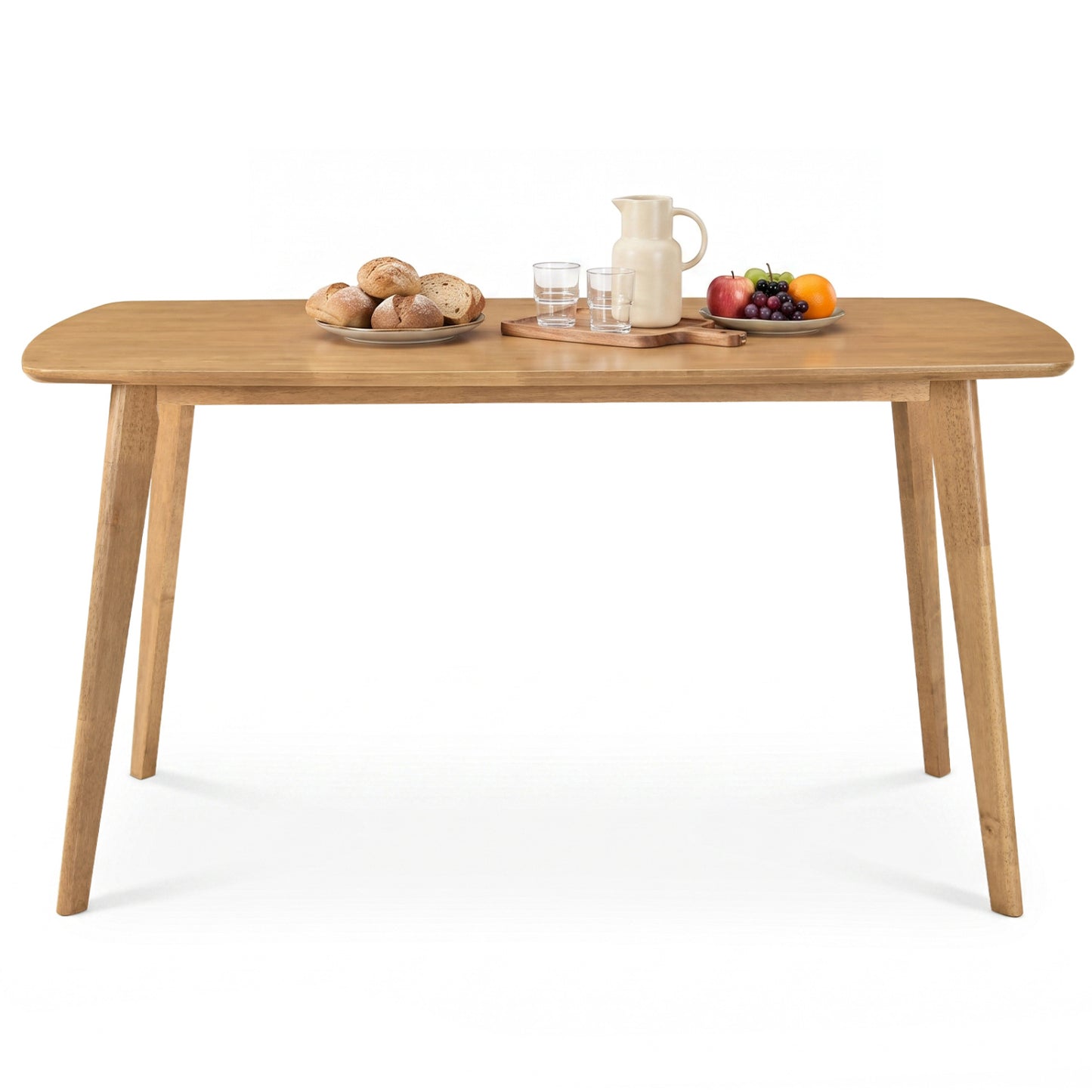 55" Solid Wood Dining Table for 4-6 People with Rounded Edges-Natural