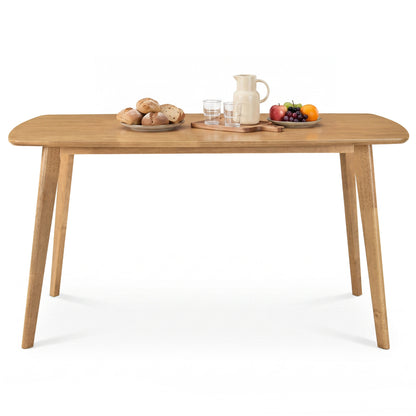 55" Solid Wood Dining Table for 4-6 People with Rounded Edges-Natural