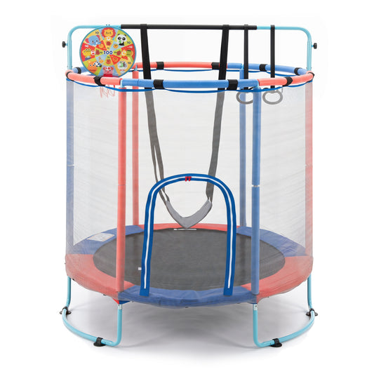Navy 55-inch kids' trampoline with adjustable gymnastics bar and basketball hoop, outdoor toy for children ages 3+ by Wilsons Home Store
