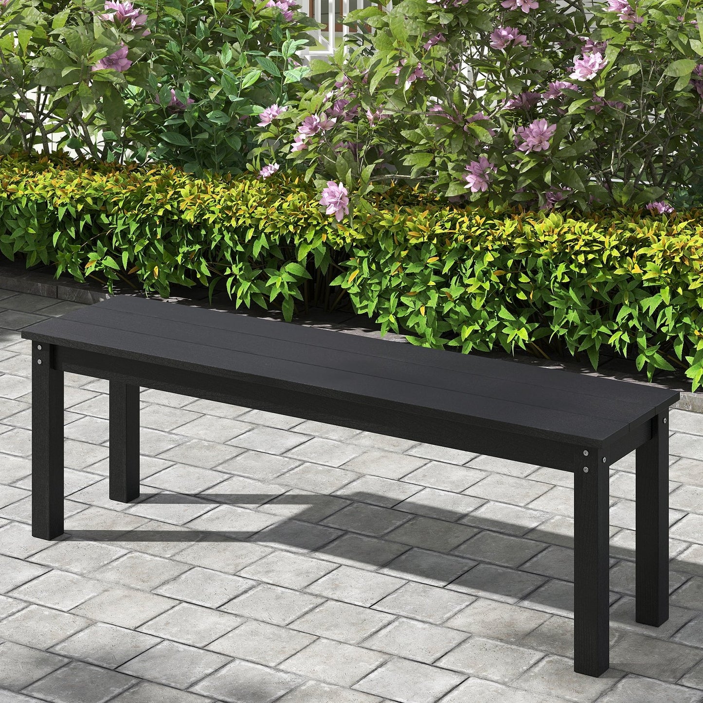 55" HDPE Outdoor Bench 2-3 People Weatherproof Backless Patio Garden Bench-Black