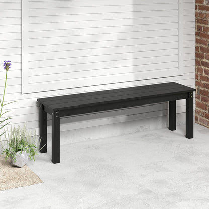 55" HDPE Outdoor Bench 2-3 People Weatherproof Backless Patio Garden Bench-Black