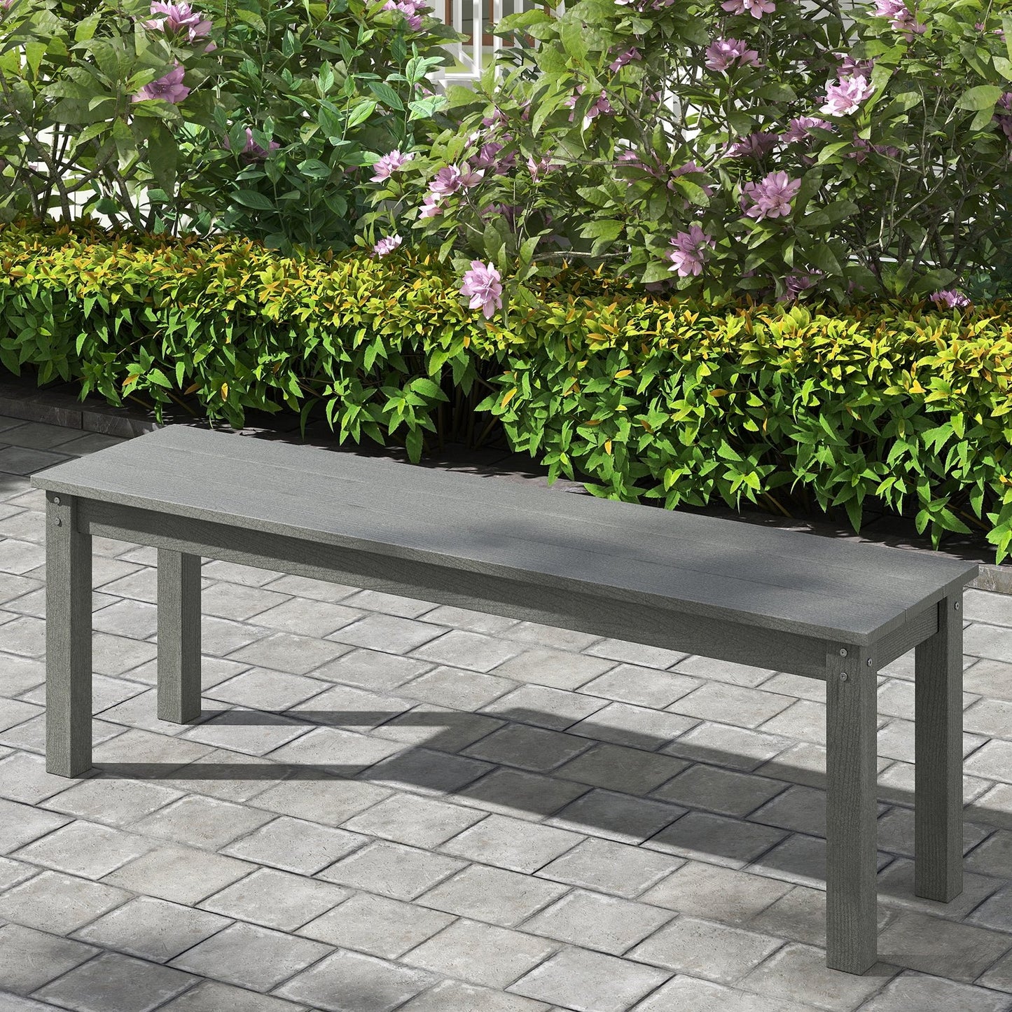 55" HDPE Outdoor Bench 2-3 People Weatherproof Backless Patio Garden Bench-Black
