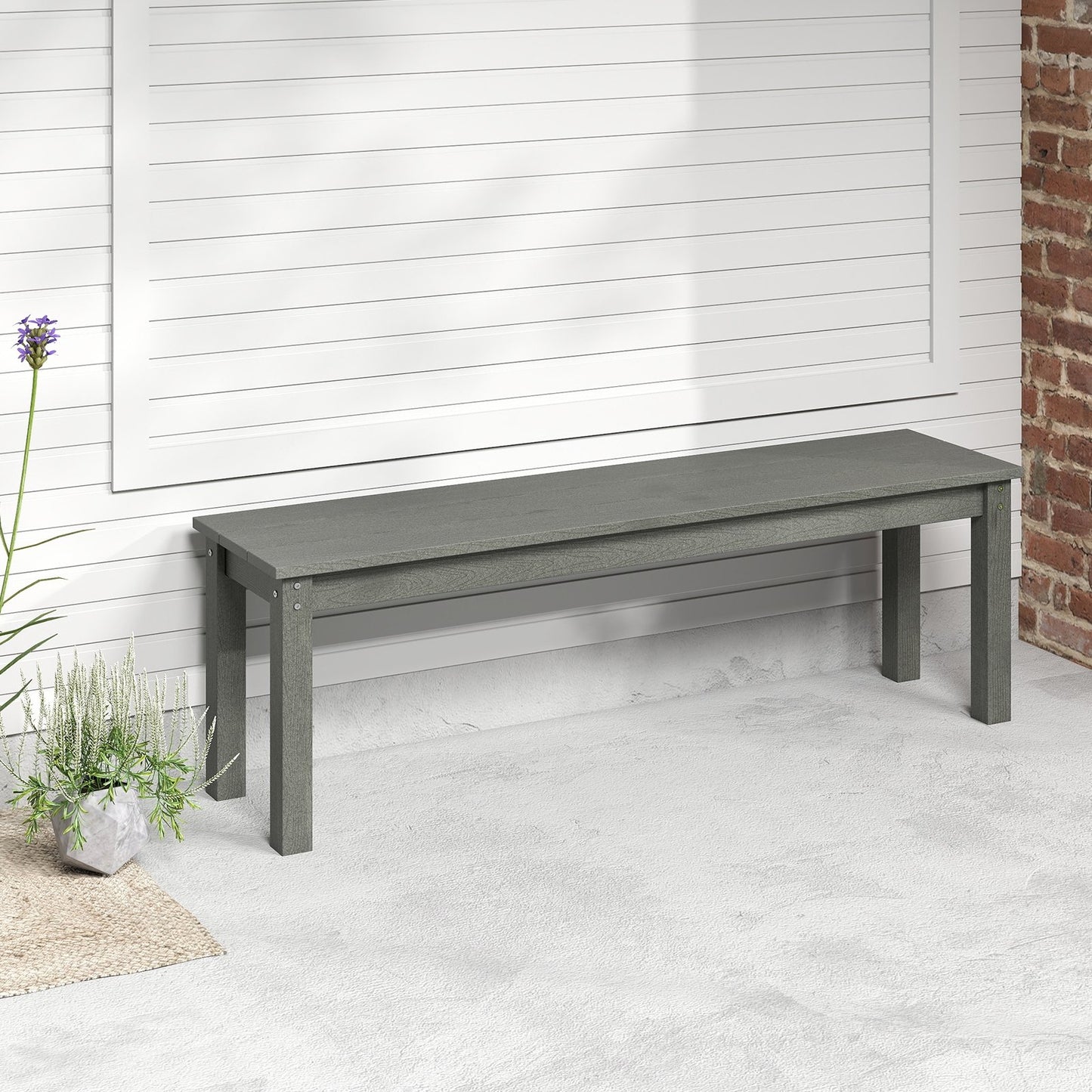 55" HDPE Outdoor Bench 2-3 People Weatherproof Backless Patio Garden Bench-Black