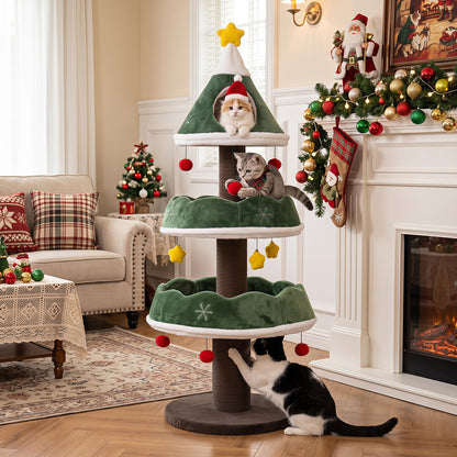 56.5 Inch Multi-Level Cat Tower with Fully-wrapped Scratching Posts-Green
