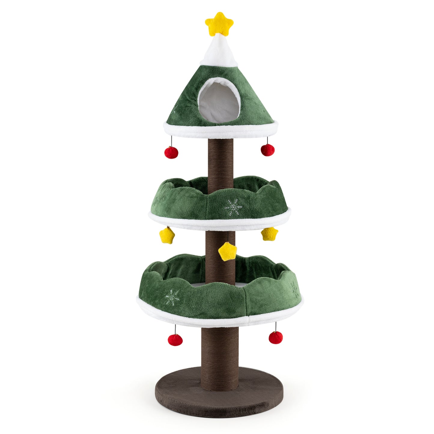 56.5 Inch Multi-Level Cat Tower with Fully-wrapped Scratching Posts-Green