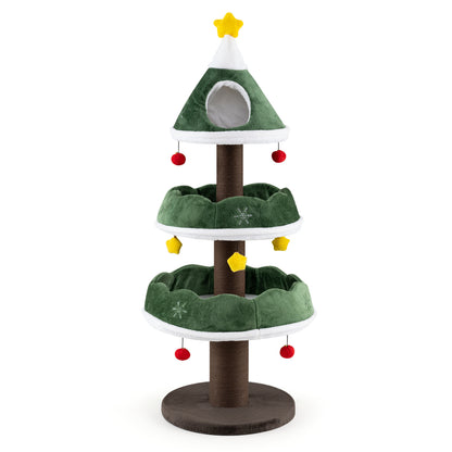 56.5 Inch Multi-Level Cat Tower with Fully-wrapped Scratching Posts-Green