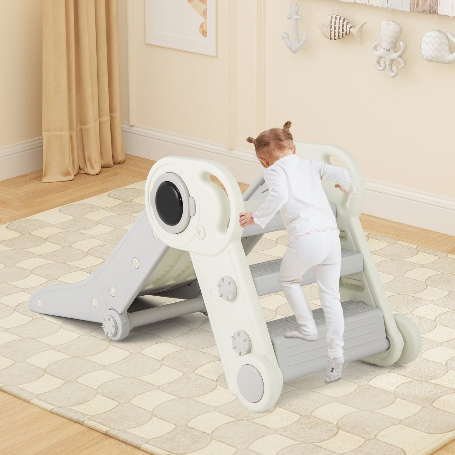 2 in 1 Baby Slide with Climber for Toddlers Age 18+ Months-Blue