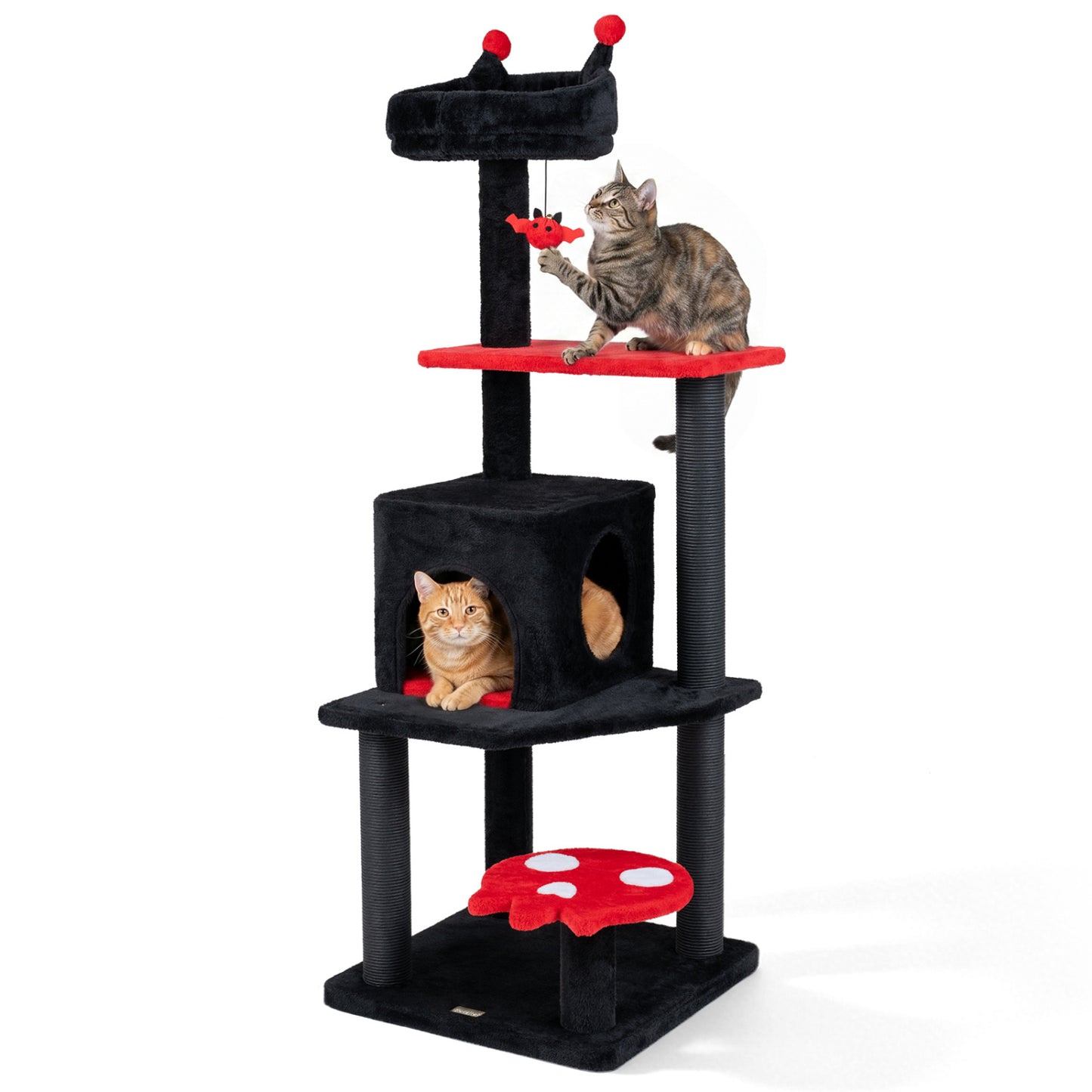 Purple 57-inch spooky cat tower with padded perch and spider-shaped hanging toy for cats, by Direct by Wilsons Home Store.