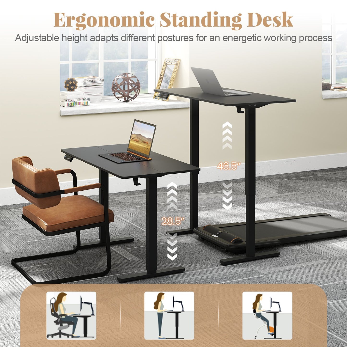 48 Inch x 24 Inch Ergonomic Electric Standing Desk with 3 Memory Settings for Home Office-Black