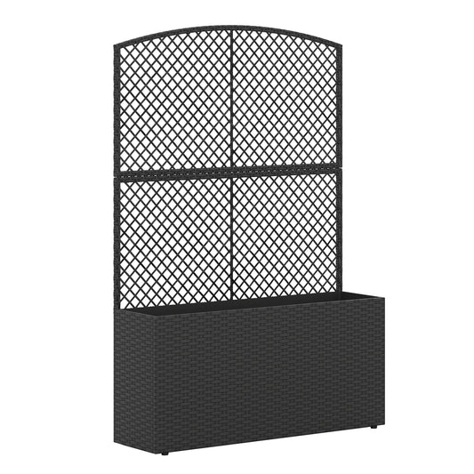 58 Inch Raised Garden Bed with Trellis and Wicker Planter Box-Black