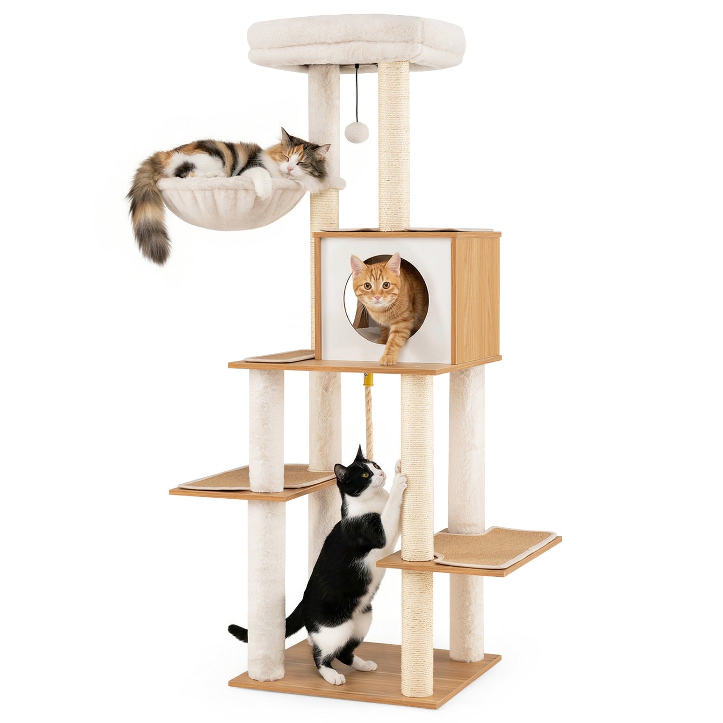 58 Inch Tall Modern Cat Tree with Sisal Scratching Posts-Natural