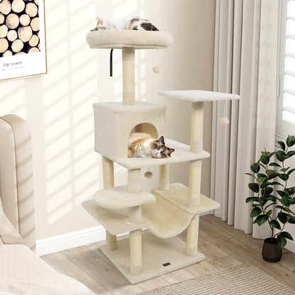 58" Multi-Level Cat Tree Soft Plush Cat Tower with Padded Top Perch-Beige