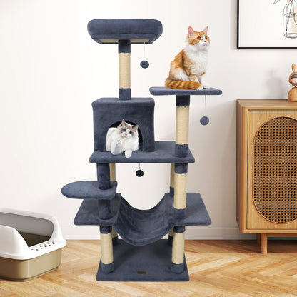 58" Multi-Level Cat Tree Soft Plush Cat Tower with Padded Top Perch-Beige