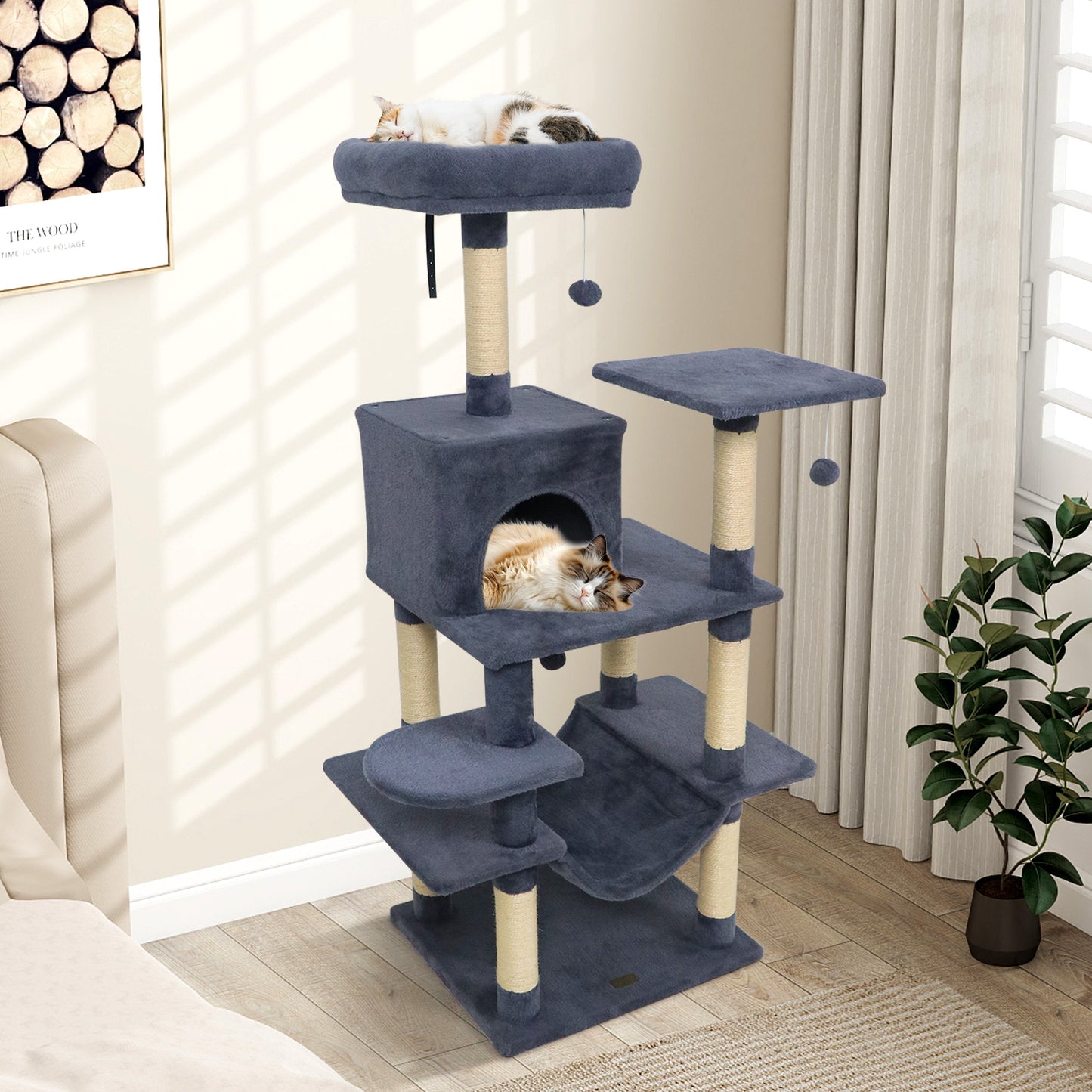 58" Multi-Level Cat Tree Soft Plush Cat Tower with Padded Top Perch-Beige
