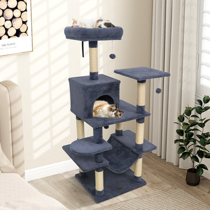 58" Multi-Level Cat Tree Soft Plush Cat Tower with Padded Top Perch-Beige