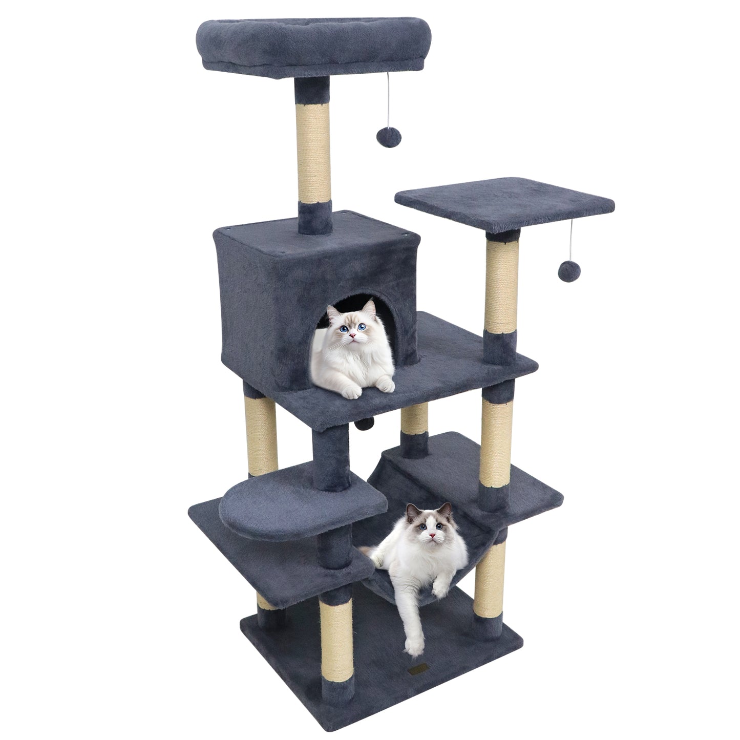 58" Multi-Level Cat Tree Soft Plush Cat Tower with Padded Top Perch-Beige