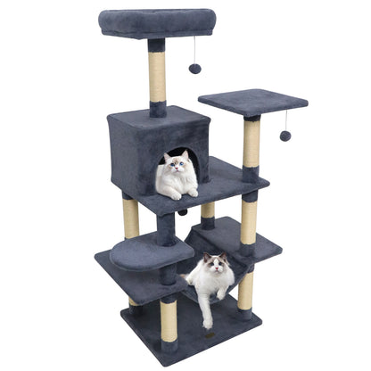 58" Multi-Level Cat Tree Soft Plush Cat Tower with Padded Top Perch-Beige