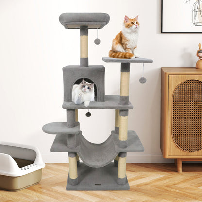 58" Multi-Level Cat Tree Soft Plush Cat Tower with Padded Top Perch-Beige