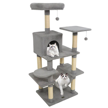 58" Multi-Level Cat Tree Soft Plush Cat Tower with Padded Top Perch-Beige